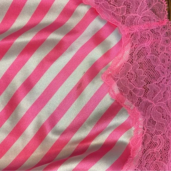 Victoria's Secret; silk top, pink and white stripes, size: medium, lace, jewels - Picture 7 of 7